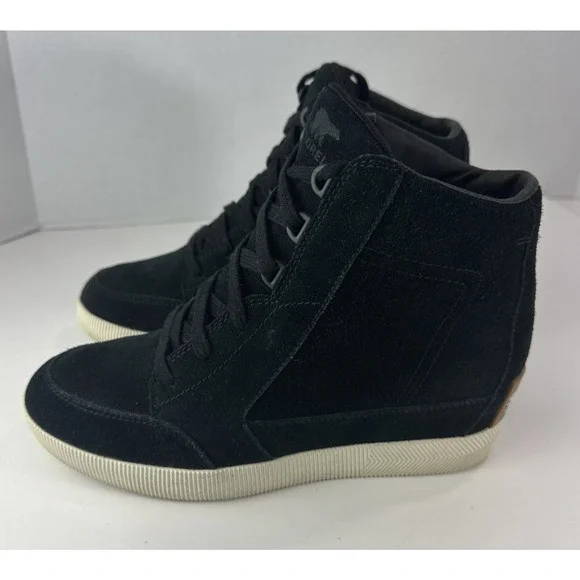 Sorel Out n About Wedge Shoes Suede Ankle Boot Black Lace Sneakers Women's 8.5 - Picture 4 of 16